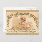 イースター – ガールピンクドレスチックス – アンティークはがき シーズンポストカード (正面/裏面)