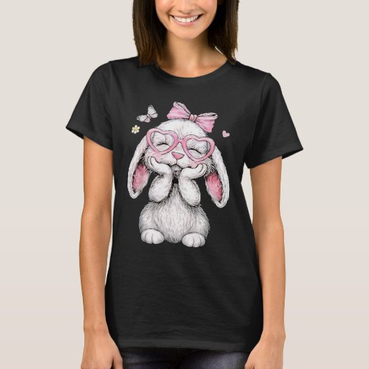 イースター キッズTシャツ 女の子 かわいい ウサギ 顔 ピンク Tシャツ (正面)