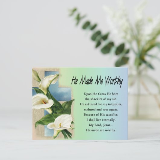 イースター・クリスチャン彼は私を価値のあるものにした シーズンポストカード (スタンド正面)