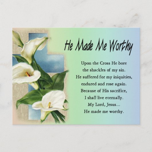 イースター・クリスチャン彼は私を価値のあるものにした シーズンポストカード (正面)