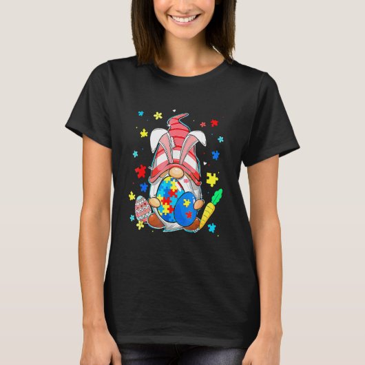イースター グノーム ウサギの耳 自閉症 アウェアネス パズル Tシャツ (正面)