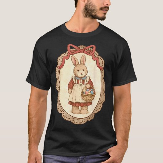 イースター コケット リボン ウサギ たまご おもしろ かわいい Tシャツ (正面)