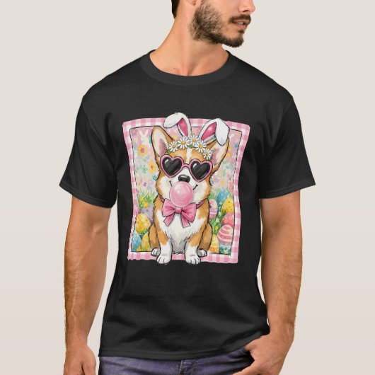 イースター コーギー ウサギ 耳 面白い コーギー イースター バニー 犬 Tシャツ (正面)