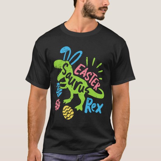 イースター サウルス レックス ウサギ 恐竜の卵狩り メンズ Tシャツ (正面)