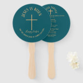 イースター・サンデー ティールグリーン色 教会の礼拝 ハンドファン (正面&裏面)