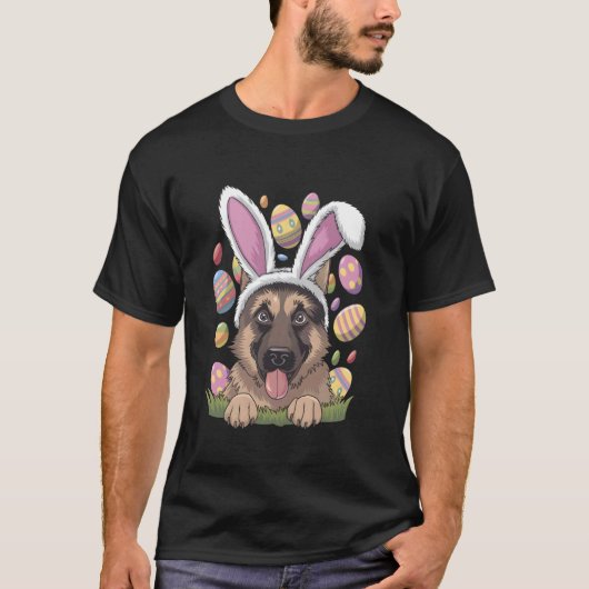 イースター ジャーマンシェパード ドッグ バニー Tシャツ (正面)