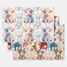 イースター+スプリングのキュートなハイランドコウ ラッピングペーパーシート