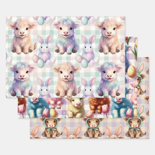 イースター+スプリングのキュートなハイランドコウ ラッピングペーパーシート (セット)