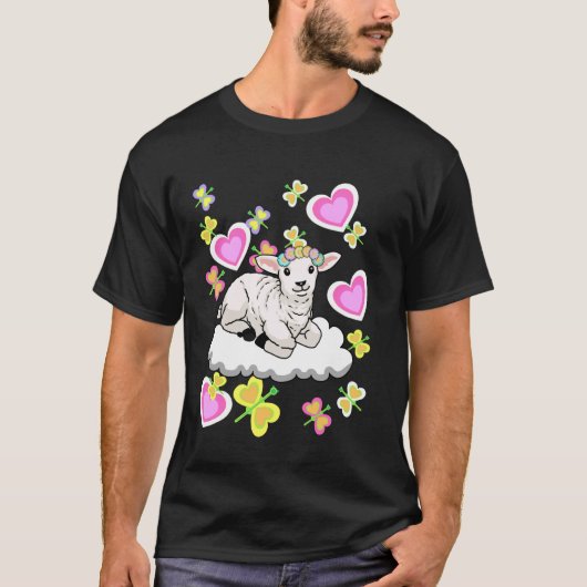 イースター スプリング ヒツジ 羊 子羊 雲 少年少女たち Tシャツ (正面)