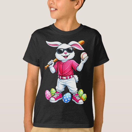 イースター スポーツ ハッピーイースターバニー野球 Tシャツ (正面)
