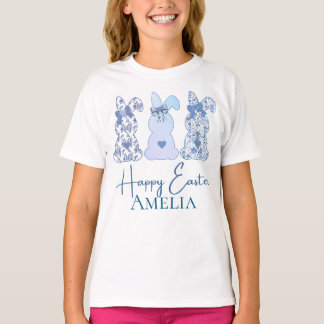 イースター・スリー・バニー・フラワーブルー オーダーメイド  Tシャツ