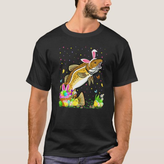 イースター タラ 魚 うさぎ たまご 狩り タラ イースター サンデー Tシャツ (正面)