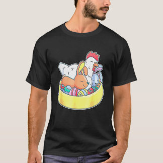 イースター チキン うさぎ 耳 たまご かご 農場 動物 Tシャツ