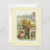 イースター – チックス、卵&ベンチ – アンティークはがき シーズンポストカード (正面/裏面)