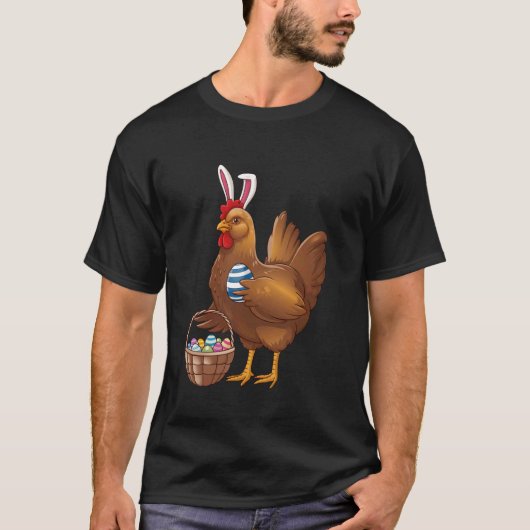 イースター・デイ・チキン・ウサギの耳 ファン・エッグス ファー Tシャツ (正面)
