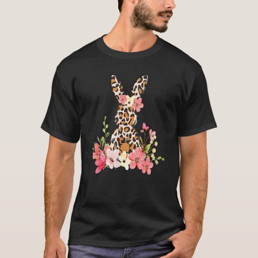 イースター・デイ・ヒョウ柄うさぎ グラフィックTシャツ 女性 女子 Tシャツ (正面)