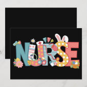 イースター ナース 聴診器 ウサギ 卵 招待状 (正面/裏面)