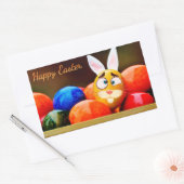 イースター – "ハッピーイースター" - Bunny/Eggs 長方形シール (封筒)