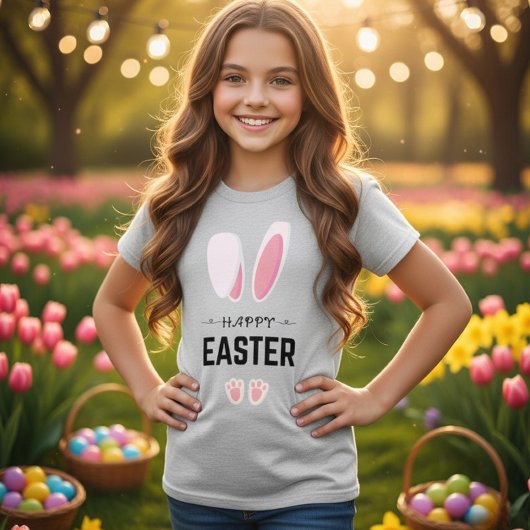 イースター ハッピー うさぎ 耳 女の子 Tシャツ
