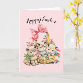 イースター ハッピー ヴィンテージ キッテン カード (黄色い花)