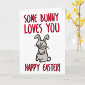 イースター、バニーが君を愛しおもしろいてる カード (黄色い花)
