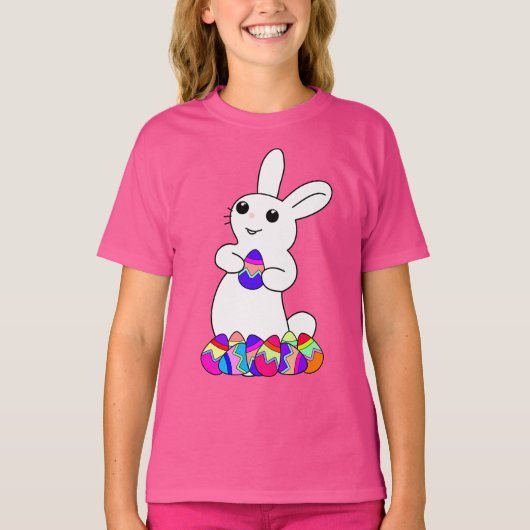 イースター・バニーとカラフルな卵 Tシャツ (正面)