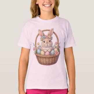 イースター・バニーのかご盛りフラワーティアラ Tシャツ