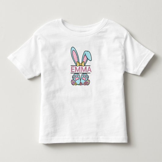 イースター・バニーイヤー&パウ+お名前入り キッズTシャツ トドラーTシャツ (正面)