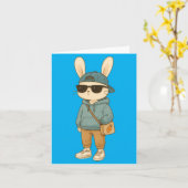 イースター バニー おもしろTシャツ かわいい ウサギ 春 男の子 カード (黄色い花)