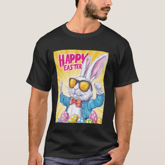 イースター・バニー・イースターエッグ ポップアート風 イースター Tシャツ (正面)