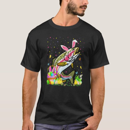 イースター・バニー エッグハント 虹鱒 魚 イースター Tシャツ (正面)