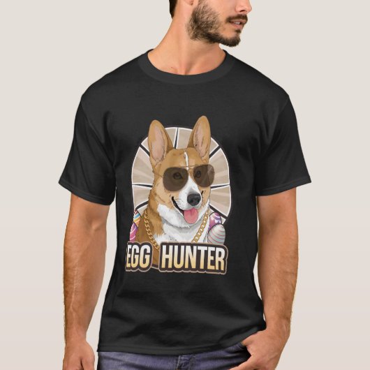 イースター・バニー コーギー イースターエッグ探し 犬好き Tシャツ (正面)