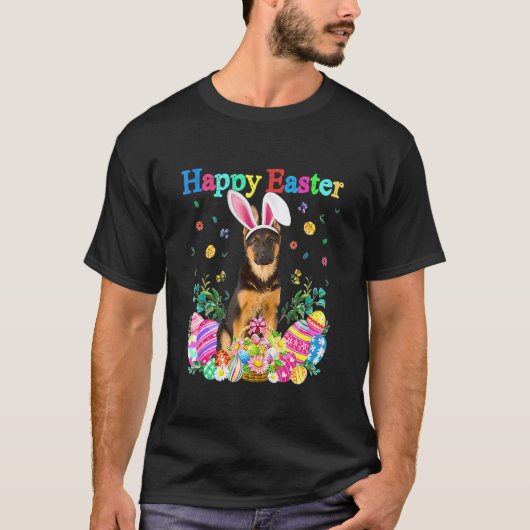 イースター・バニー・ジャーマンシェパード・イースターエッグ Tシャツ (正面)