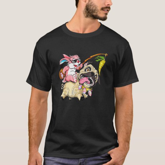 イースター・バニー・パグ イースター・バスケット エッグ Tシャツ (正面)