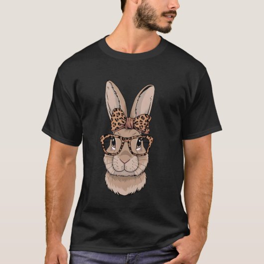 イースター+バニー+メガネ+ヒョウ柄+イースター Tシャツ (正面)