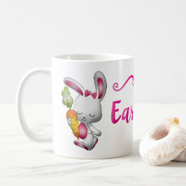イースター バニー 白 ウサギ ピンク 文字 個人名入り コーヒーマグカップ
