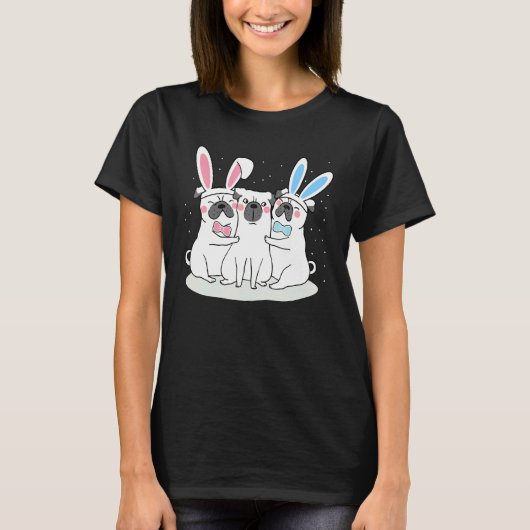 イースター・パグ うさぎの耳 パグドッグ Tシャツ (正面)