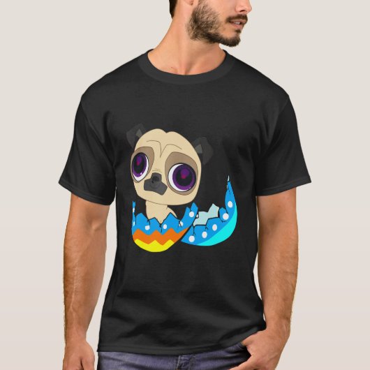 イースター・パグTシャツ パグと卵のプレゼント Tシャツ (正面)