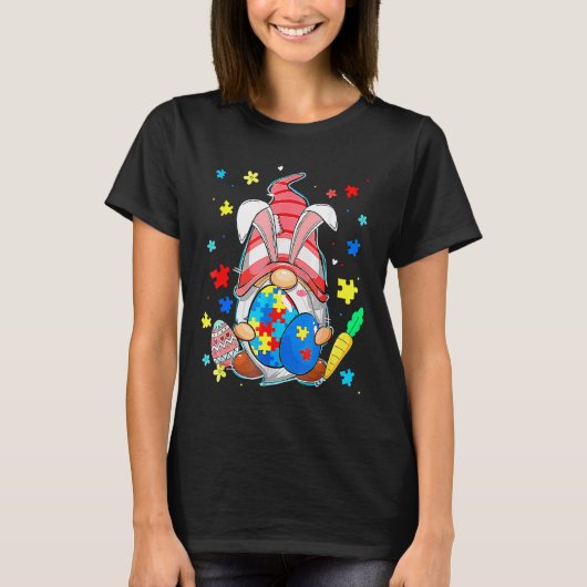 イースター・パズル 自閉症啓発 ノーム ウサギ 耳 Tシャツ (正面)