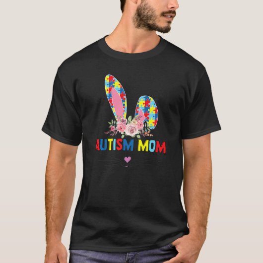 イースター パズル 自閉症 ママ うさぎ 花 Tシャツ (正面)