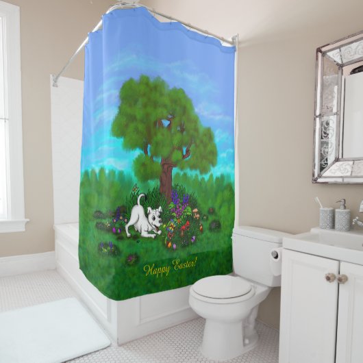 イースター – パピー・カポと蝶 シャワーカーテン (インサイチュ)