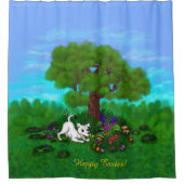 イースター – パピー・カポと蝶 シャワーカーテン (正面)