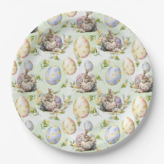 イースター パーティー ウサギのお祝い ペーパープレート (正面)