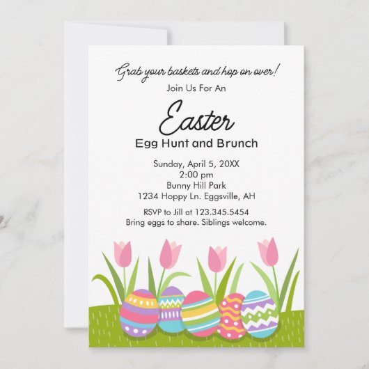 イースター・ブランチと卵の宝探しへの招待 招待状 (正面)