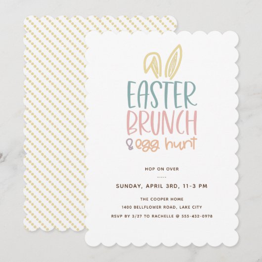 イースター・ブランチの卵の宝探し ウサギの耳 招待状 (正面/裏面)