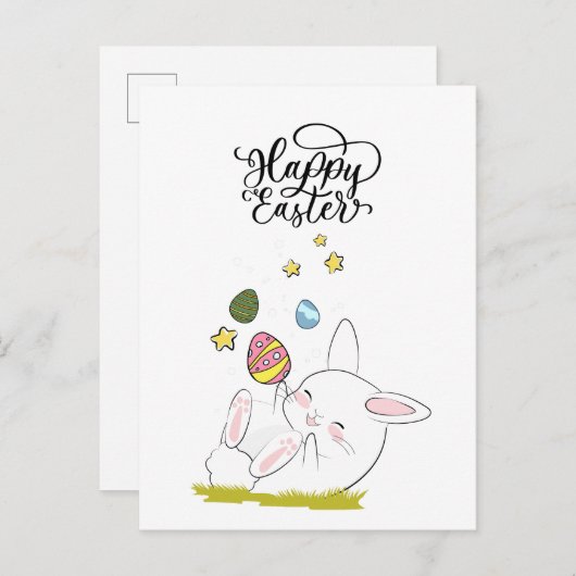 イースター・ブランチ&イースターエッグ・ハント| かわいいウサギのイースターエッグ インビテーションポストカード (正面/裏面)