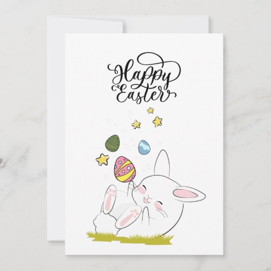 イースター・ブランチ&イースターエッグ・ハント| かわいいウサギのイースターエッグ 招待状 (正面)