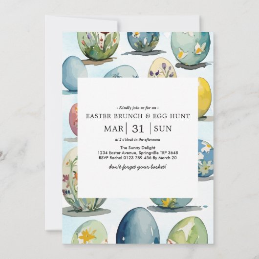 イースター・ブランチ&イースターエッグ・ハント| かわいいウサギのイースターエッグ 招待状 (裏面)