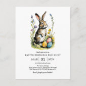 イースター・ブランチ＆イースター・エッグ・ハント| ワイルドフラワーのバニー インビテーションポストカード (正面)