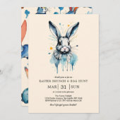 イースター・ブランチ＆イースター・エッグ・ハント | 水彩のウサギ 招待状 (正面/裏面)